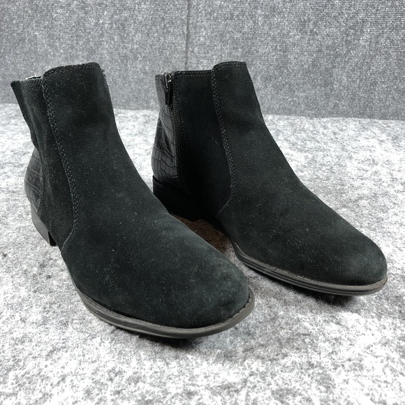 Naturalizer Booties Womens Size 8.5 M Black Suede Croc Embossed Ankle Zip Shoes - Picture 1 of 15